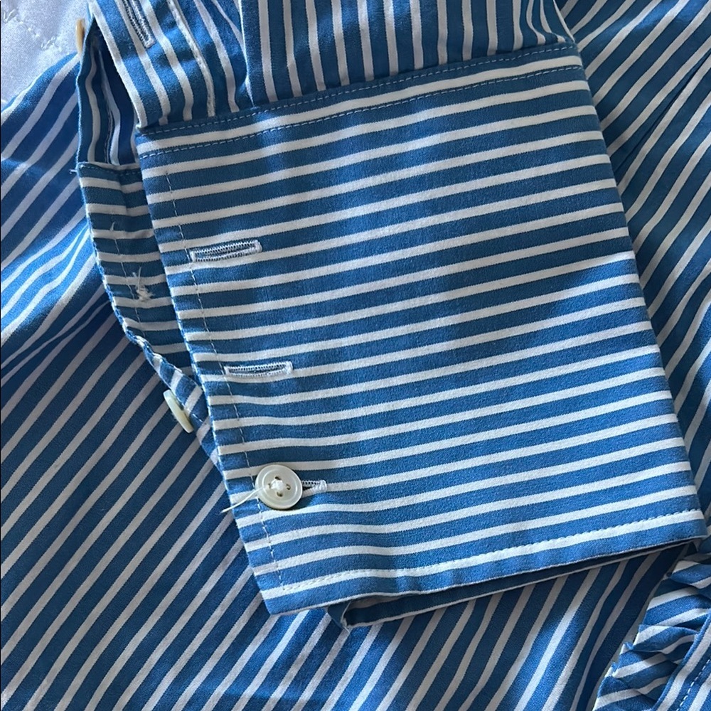 Blue Striped Blouse with Ruffle - Picture 3 of 5